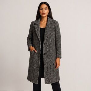 Abercrombie & Fitch Black & White Herringbone Wool Coat | Size L